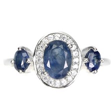 925 Sterling Silver Ring Oval Blue Sapphire 7x5mm Gemstone Jewelry Size 7
