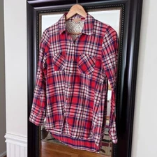 Takara Roll Tab Sleeve Plaid Button Down Shirt Size Small
