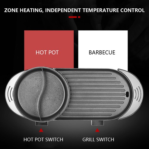 2 in 1 Elektrischer Antihaft Grill Hot Pot BBQ Grill Suppe Shabu Topf Barbecue 2200W - Bild 5 von 22