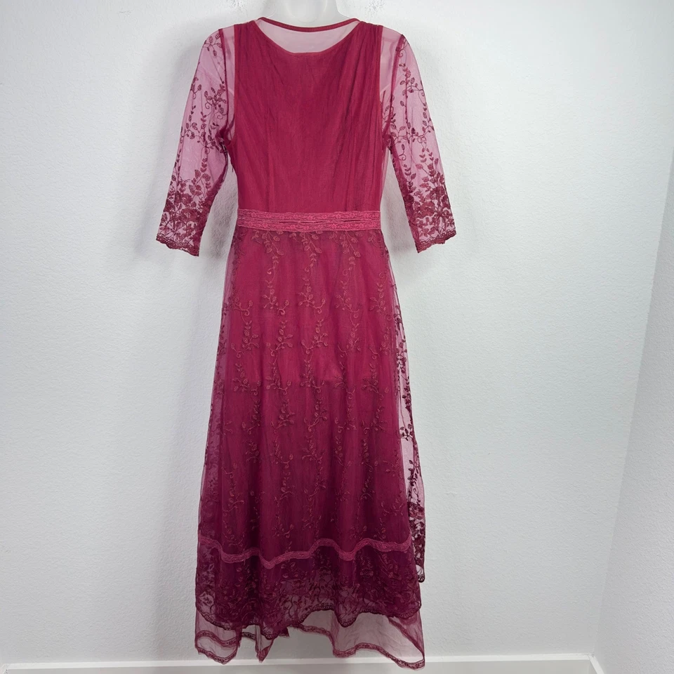 Belle Poque Dress Womens L Burgundy Lace Whimsigoth Fairy Bridgerton Romantic - Image 2 of 4
