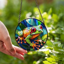Frog Stained Glass Window Suncatcher, Amphibian Nature Glass Decor