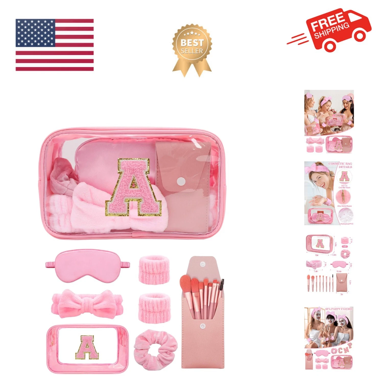 Gift Sets for Women, Initial Makeup Bag with Makeup Brush Set Bachelorette Pa...