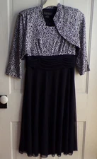 Jessica Howard 6P Midi Length Black Dress Glitter Bolero Jacket Formal Wedding