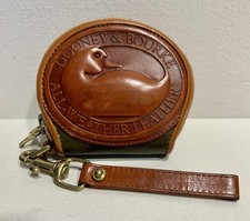 VTG DOONEY BOURKE Coin Purse Leather Olive Green BIG DUCK Wristlet AWL