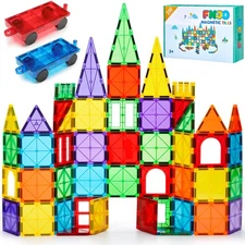 FNJO 100PCS Magnetic Building Tiles STEM Toy Set for Kids Preschoolers Kindergar