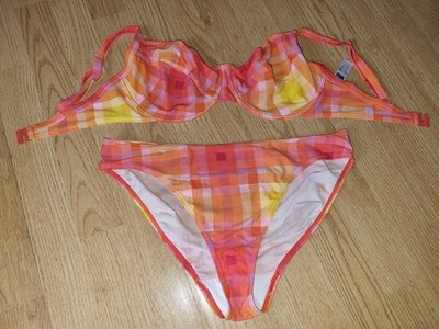 Gorgeous Multi-coloured GEORGE Underwired bikini top bottom set size 12 14 DD