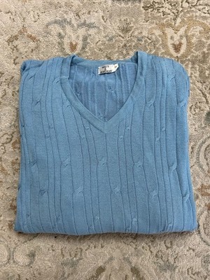 VINTAGE Maus & Hoffman Cable Knit  Sweater Adult XXL Blue Cotton EUC