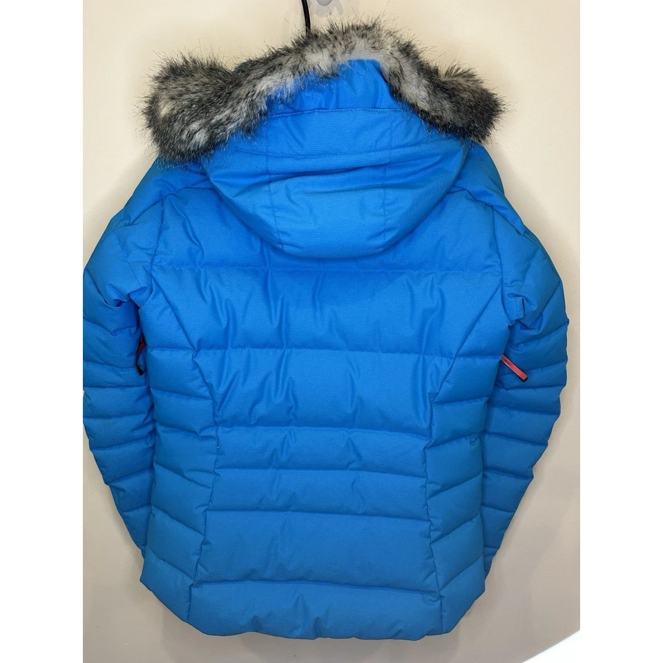 Salomon женщин лыж куртка средний синий 10K водонепроницаемый с капюшоном искусственного меха Snow пальто - Изображение 2 из 4