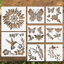 8 Pcs Large Flower Stencils for Painting, 9.84 X Inch Large, White