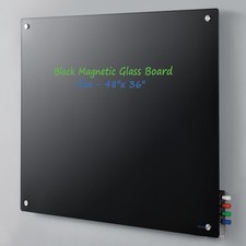 48"W x 36"H Magnetic Glass Whiteboard Black