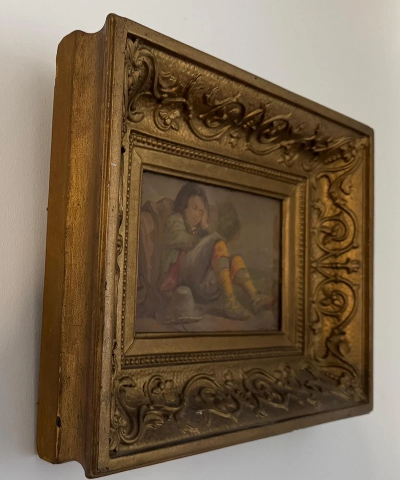 Antique print /engraving young boy sleeping framed gilded frame - Image 2 of 4