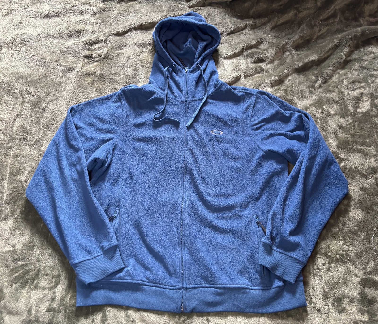 Oakley Hoodie Sweatshirt Mens Medium Blue Full Zip Fleece Logo Pockets Hood