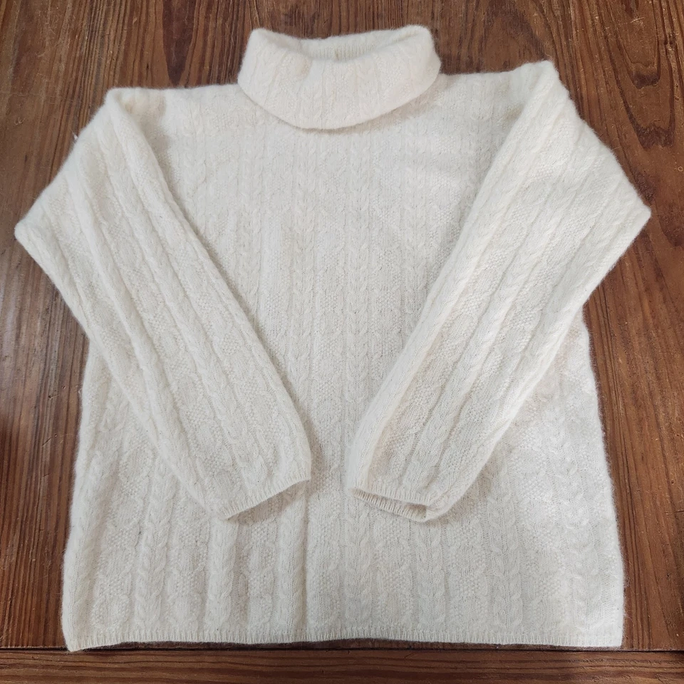 Jeanne Pierre ягненка шерсти Angora слоновой кости кабель трикотажа капот шеи свитер средний винтажный - Изображение 3 из 4