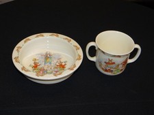 Baby Royal Doulton Bunnykins English Bone China Bowl Double Handled Cup MINT