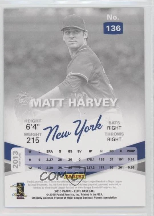 2015 Panini Elite Status Gold /49 Matt Harvey #136 - Image 2 of 2