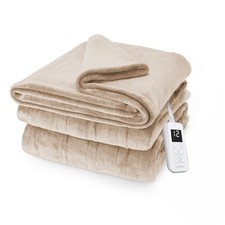Sunbeam Electric Royal Posh Velvet Heated Blanket 12 Heat Settings 12-Hour