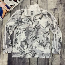 Adidas 3-Stripes Track Jacket Kids Size Large White Grey Camouflage Camo Coat