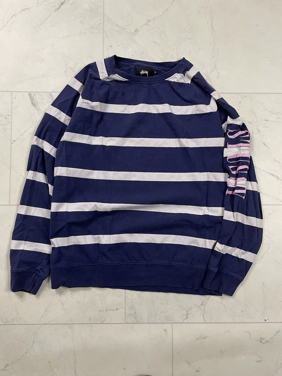STUSSY Striped Raglan Crewneck Mens Shirt In Blue White Pink