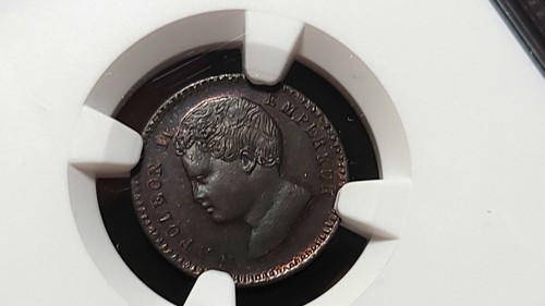 France Napoleon II Essai 1/2 Franc in Copper 1816, Maz-640a NGC MS 64 BN - Picture 11 of 14