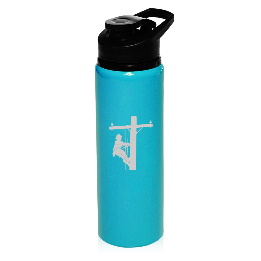 25oz Aluminum Sports Water Bottle Travel Lineman Electric Pole
