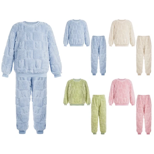 Kids Childrens Warm Fleece Pyjamas Set For Girls Boys Sleepwear 2 Pieces Sets - Bild 3 von 56