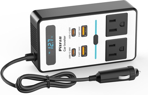 Compact 200W Car Inverter - 2 AC Outlets & 4 USB Ports for On-the-Go Charging - Picture 3 of 8