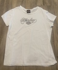 Harley Davidson Women’s Size Medium White Sparkle Logo Tshirt Amsterdam NY￼