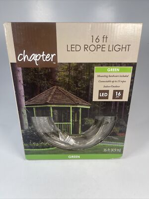 NEW Chapter 16 ft LED Rope Light Strand Indoor Outdoor Plug In GREEN WSTERPROOF