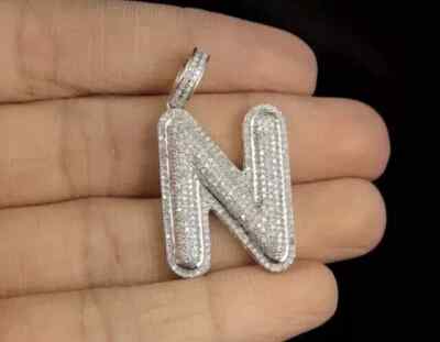 1.90 Ct Real Moissanite Initial ''N'' Letter Pendant 14k Yellow Gold Plated Silver
