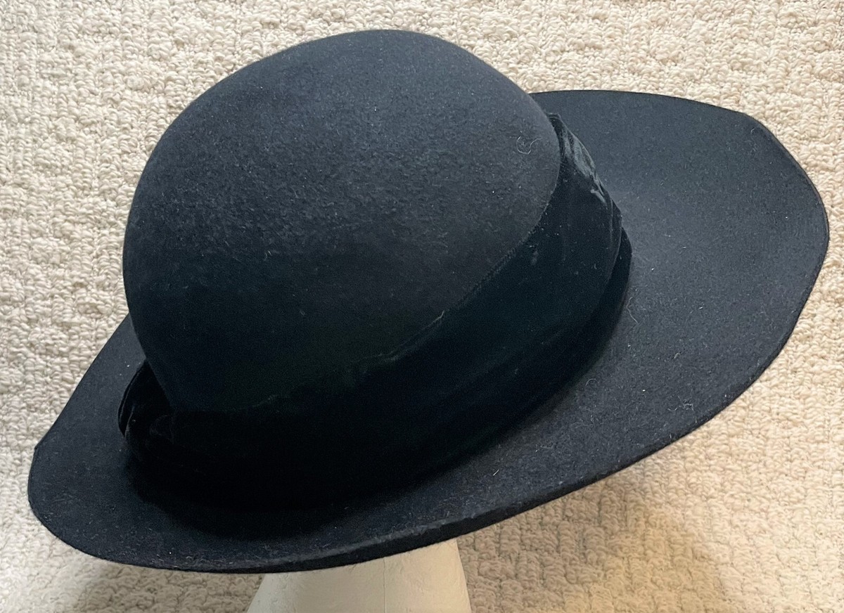 Ralph Lauren Wool Black Fedora Hat Polo Ralph Lauren Black Wool Felt Hat Velvet Trim Womens L  main image 4