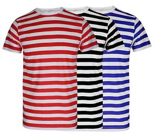 Men/'s T-Shirt Striped Crew Neck Top Black Red Blue Fancy Book Dress Short Sleeve