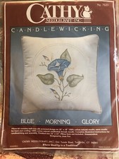 Cathy Needlecraft Candlewicking No. 7920 Blue Morning Glory Pillow Kit, Sealed