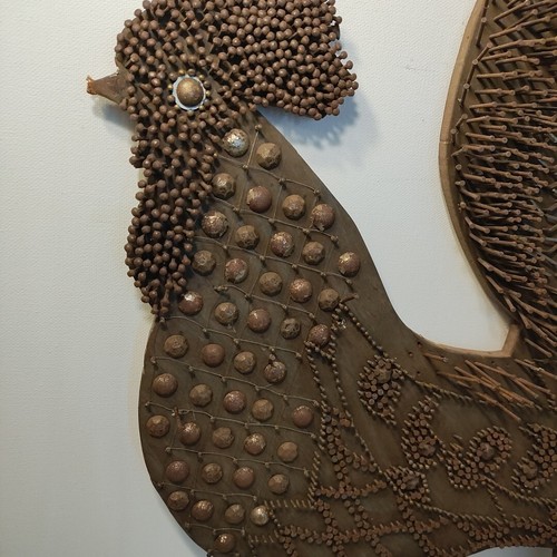 Gallo 18" chiodo metallo e filo su supporto compensato arredamento rustico casale - Foto 4 di 18