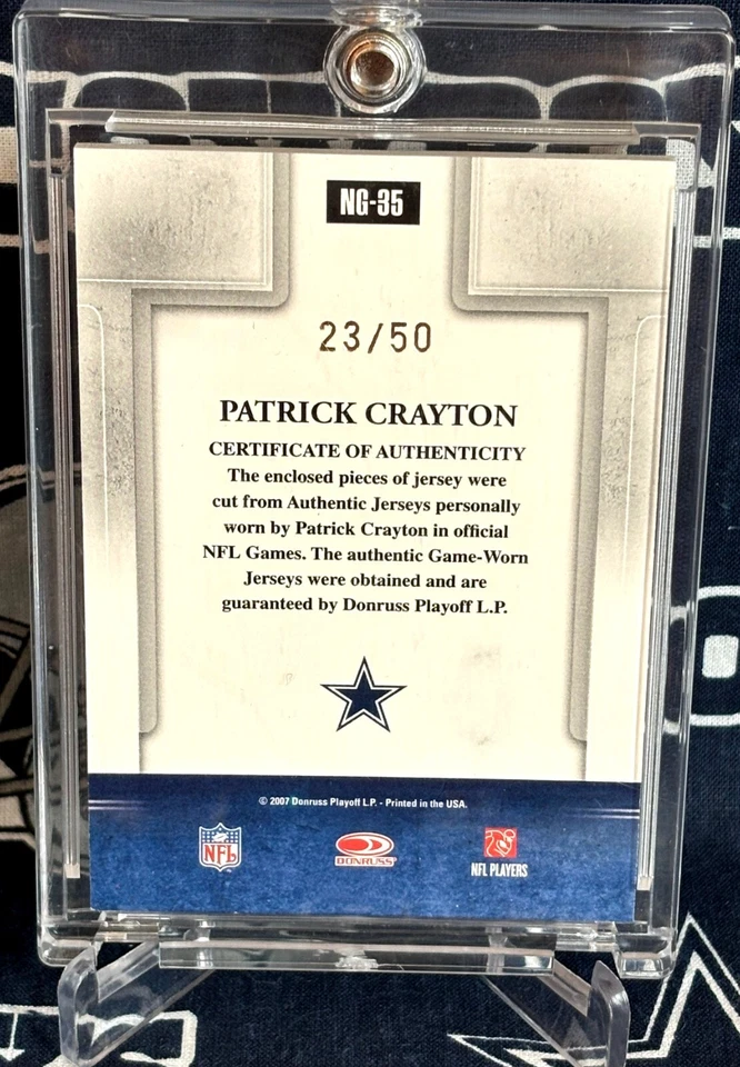 2007 GIRDIRON GEAR Dallas Cowboys PATRICK CRAYTON 2c DUAL Game JERSEY Patch /50 - Image 4 of 4