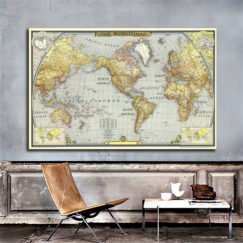 Tableaux décoration carte ancienne 60x90 cm grand format pour habiller un mur vide de bureau