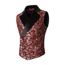Mens Jacket Vest Jacquard Steampunk Gothic Waistcoat Tops Victorian Dress Suit