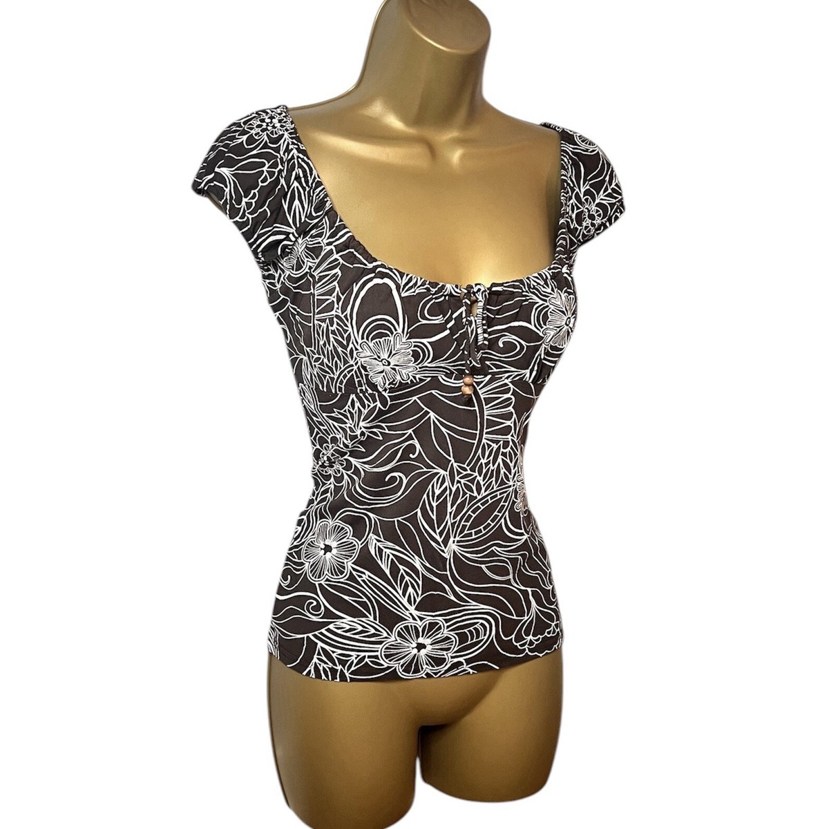 Coquette Jane Norman brown off the shoulder floral milkmaid beaded top size  12