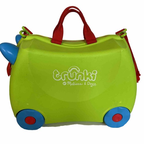 Trunki Suitcase Melissa & Doug Kids Ride On Wheeled Luggage Green w/ Blue Horns - Picture 2 of 8