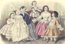 SCHÖNSTE KINDERMODE 1855 PARIS MAGASIN DE DEMOISELLES ALTOLORIERTER STAHLSTICH