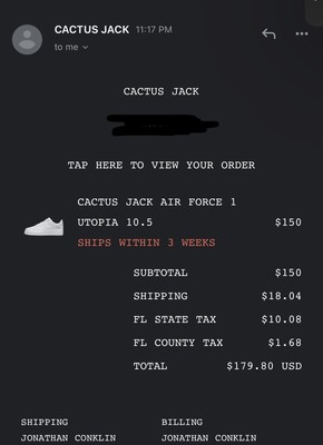 Nike Travis Scott Air Force 1 Utopia Sz 10.5 Order Confirmed