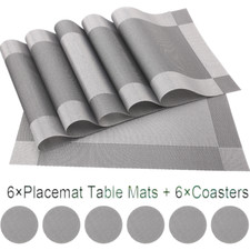 Set Of 6 PVC Place Mats & 6PCS Coasters Dining Table Placemats Non-Slip Washable