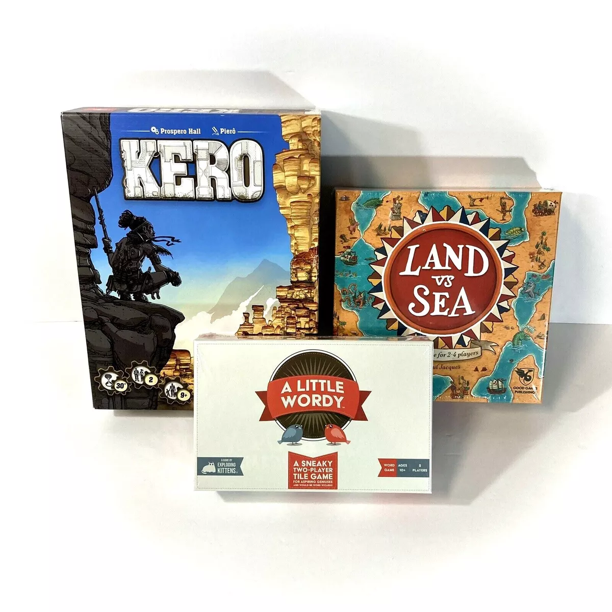 Board Game Bundle KERO + LAND VS SEA + A LITTLE WORDY english GAMES FOR 2  PLAYER