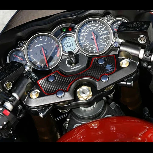 Handle Yoke Cover Chrome Red/Black Sticker Pad 08-17 Busa GSX-1300R GSXR 1300 - Picture 2 of 5