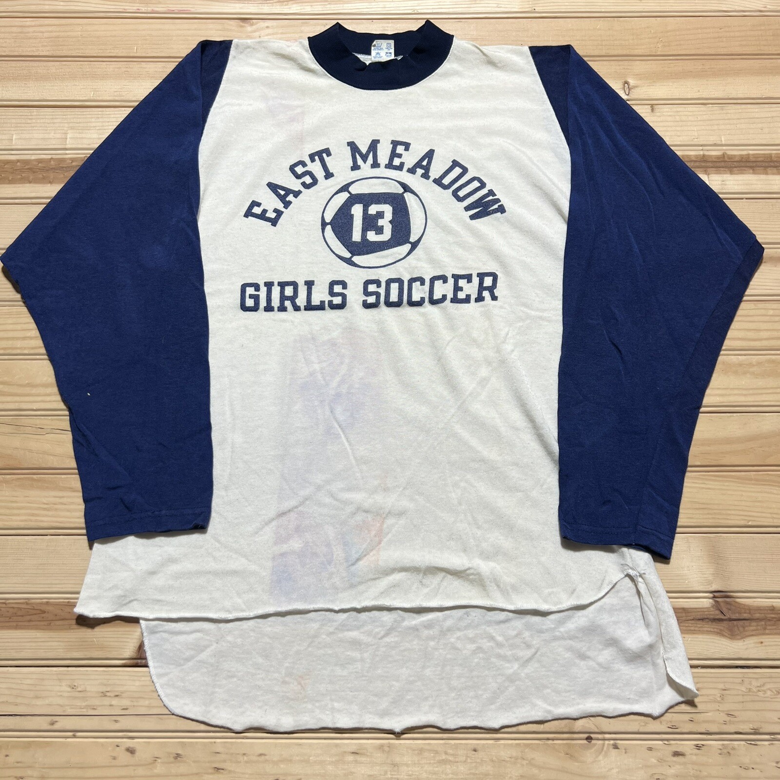 Vintage 80s Champion East Meadow Girls Soccer Club Jersey Shirt Size XL Raglan