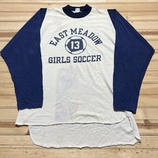 Vintage 80s Champion East Meadow Girls Soccer Club Jersey Shirt Size XL Raglan