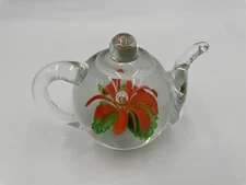 Dynasty Gallery Orange Flower Art Glass Teapot Paperweight Heirloom Collectibles