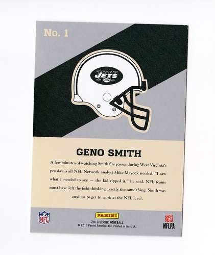 2013 Score Hot Rookies Retail #1 Geno Smith RC Jets Seahawks West Virginia WVU - Picture 2 of 2