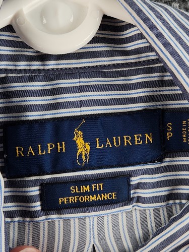 Ralph Lauren Slim Fit Performance Small Blue Striped Long Sleeve Button Up Shirt - Picture 10 of 17