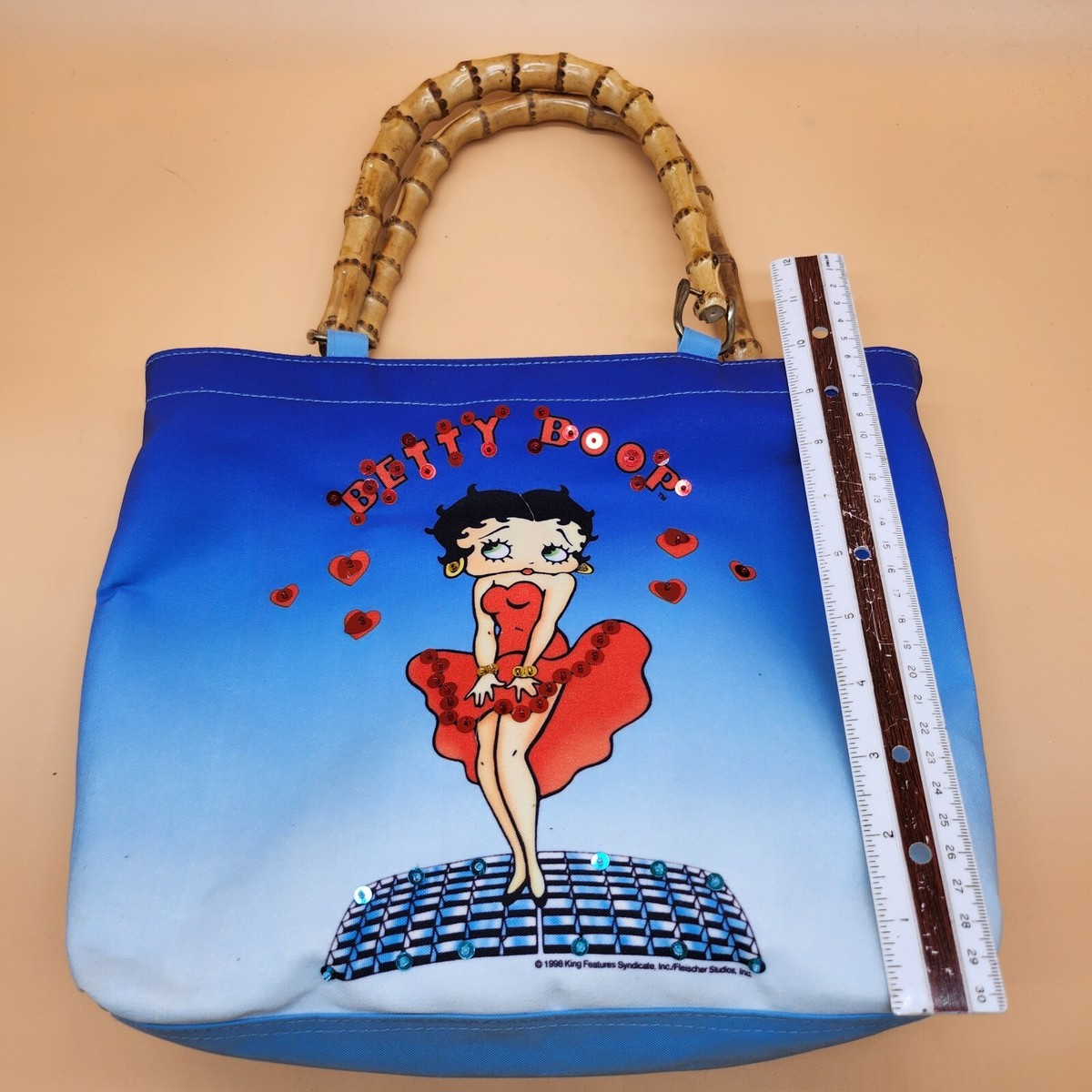 m17859★ベティちゃん・レアアンティーク・パーティバッグ Vintage Betty Boop Sequin Red Dress Hearts Zippered Shoulder