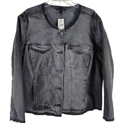 Lane Bryant Ombre Distressed Raw Hem Black Denim Jacket in 24